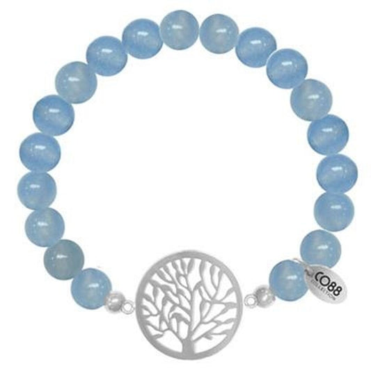 Blauwe CO88 Collection armband met elegant ontwerp en een zilveren boommotief.
