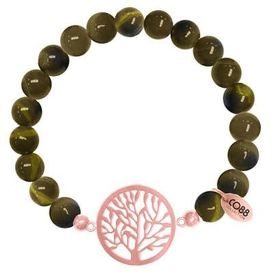 Elegante groene CO88 Collection armband met een opvallend boomdesign als sluiting.