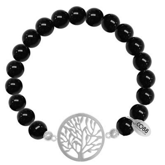 Zwarte CO88 Collection armband voor dames met een tijdloos design en een boomornament.