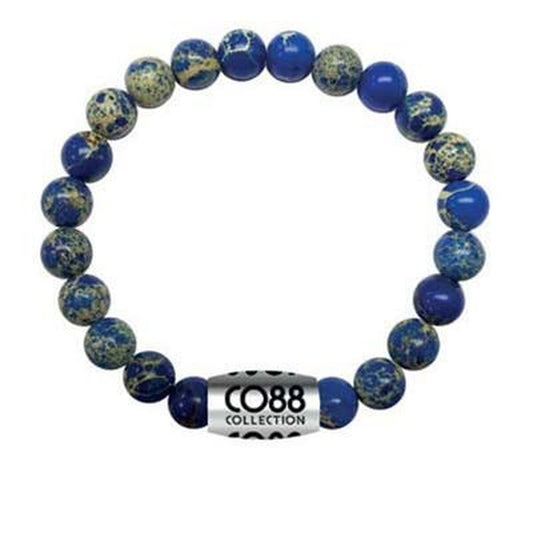 Blauwe CO88 Collection damesarmband met elegante bollen en metalen sluiting.