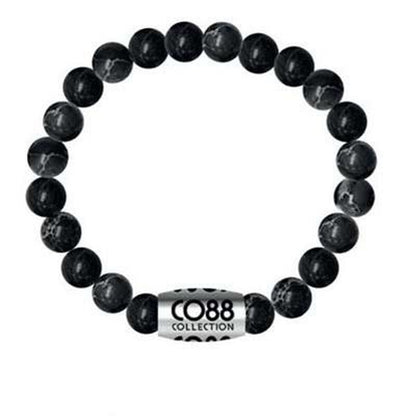 Stijlvolle CO88 Collection armband voor dames in zwart met zilveren detail.