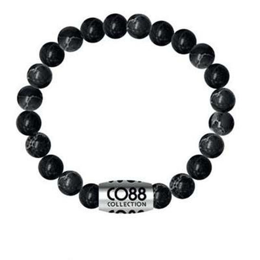 Stijlvolle CO88 Collection armband voor dames in zwart met zilveren detail.