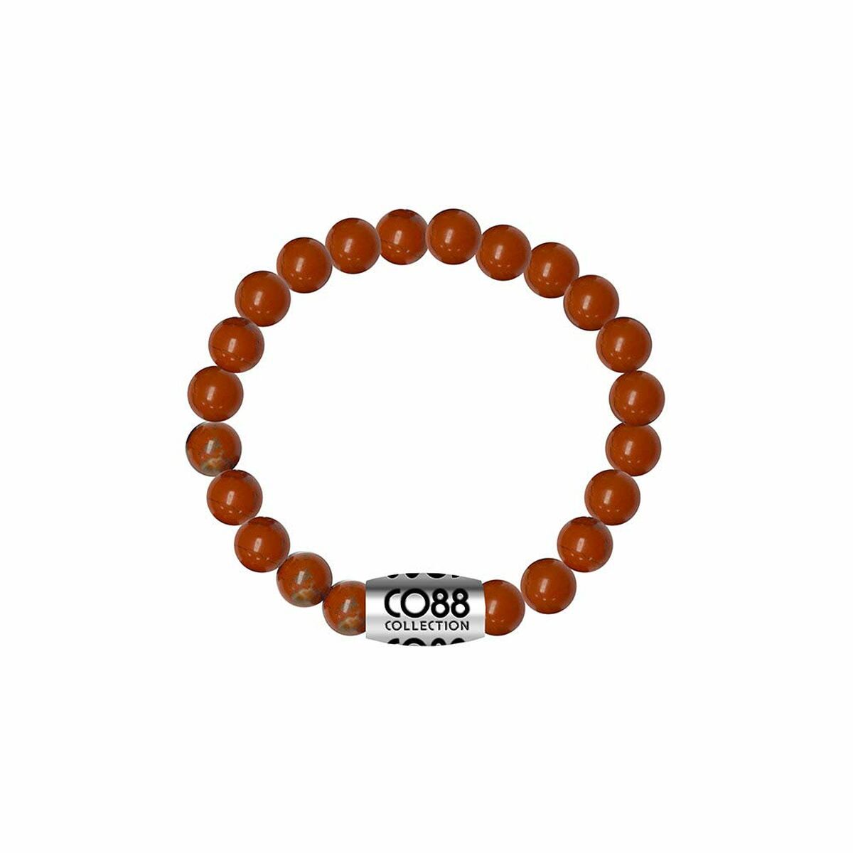 Detail van de CO88 Collection armband met oranje kralen en merkclip.