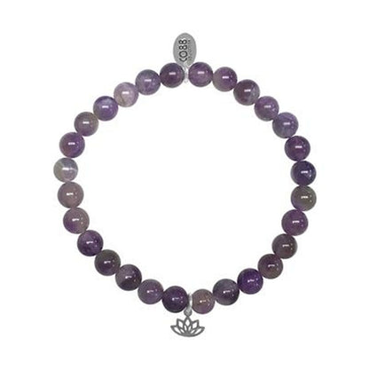 Stylish CO88 Collection armband voor dames, gemaakt van paarse edelstenen met een lotusbedel.