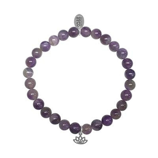 Stylish CO88 Collection armband voor dames, gemaakt van paarse edelstenen met een lotusbedel.