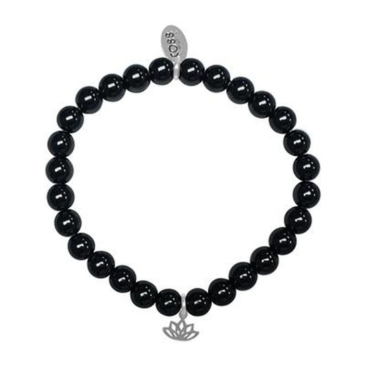 Elegante zwarte CO88 Collection armband voor dames met een stijlvolle lotusbedel.