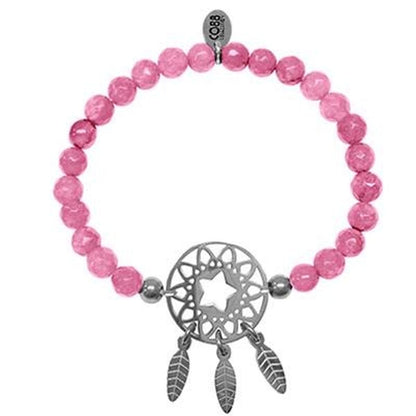 Roze CO88 Collection armband met elegante hanger en veren, perfect voor dagelijks gebruik.