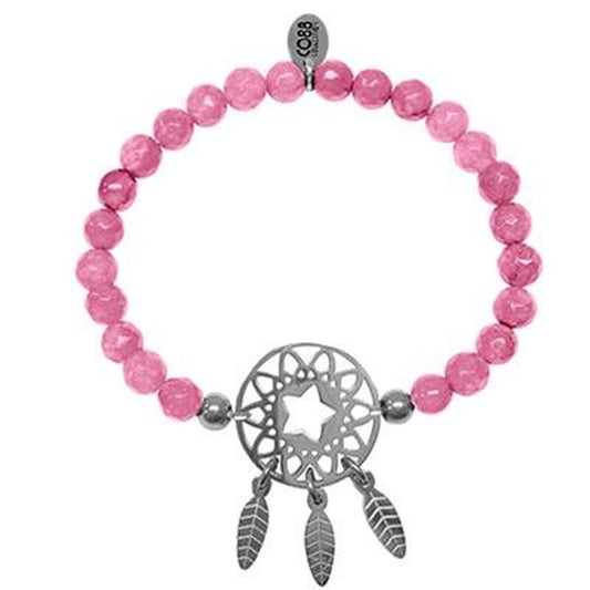 Roze CO88 Collection armband met elegante hanger en veren, perfect voor dagelijks gebruik.