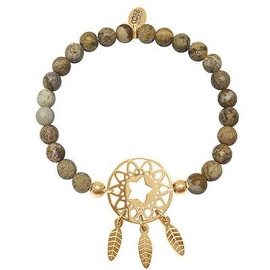 Multicolour CO88 Collection armband met gouden details en dromenvanger-element.