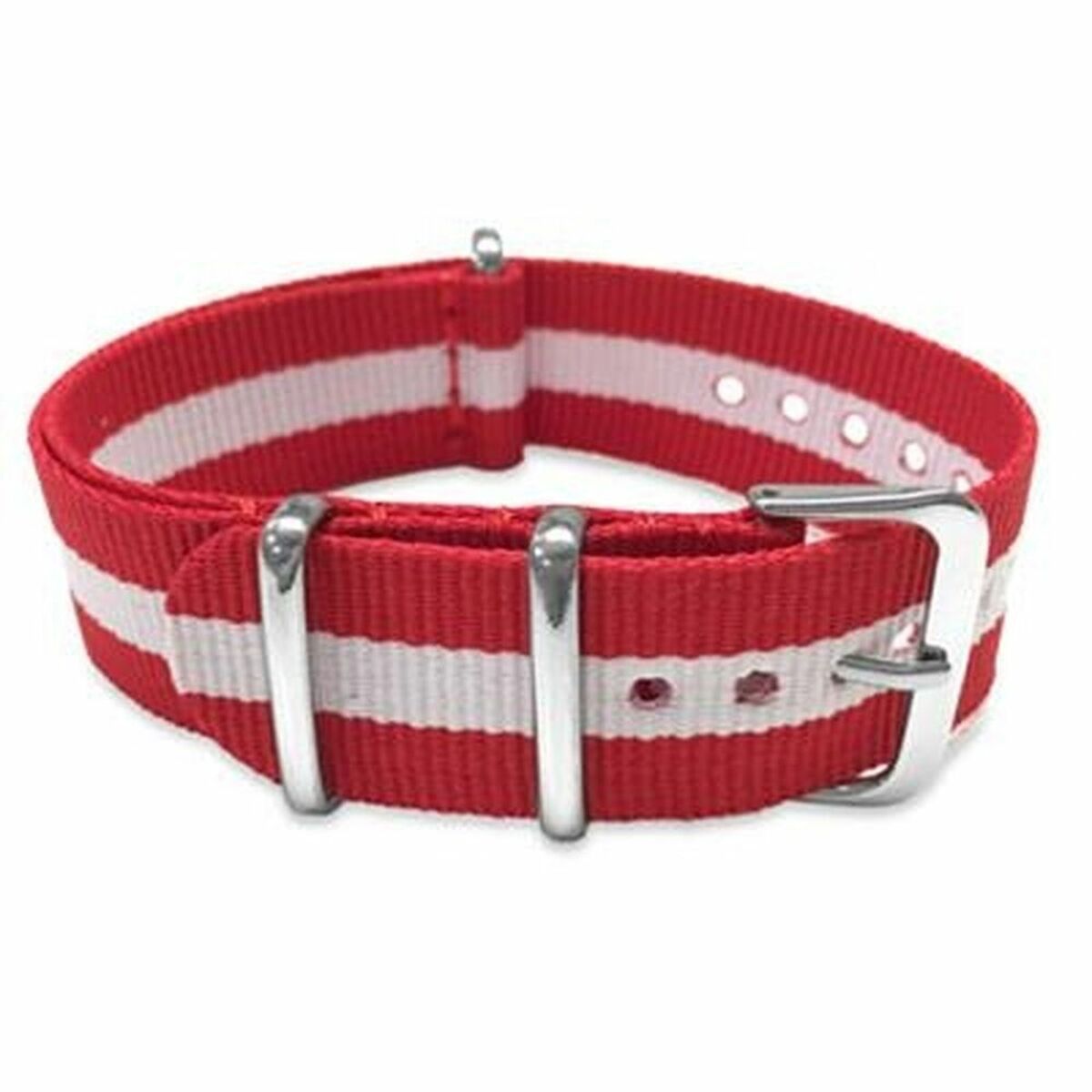 Rode CO88 Collection armband met witte strepen en metalen sluiting, elegant ontwerp.