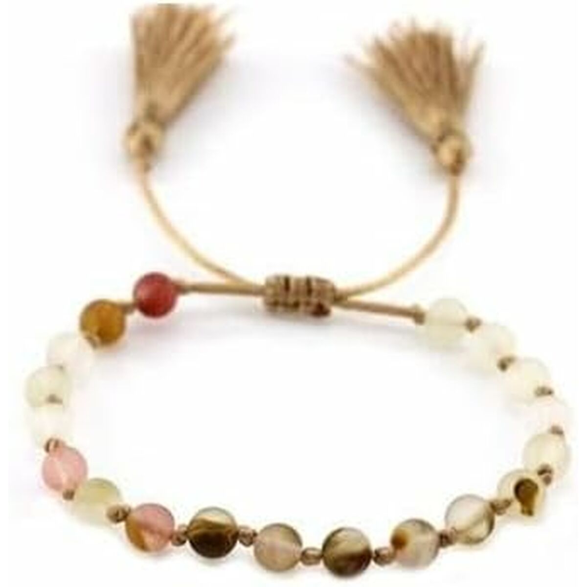 Detail van de CO88 Collection armband met kleurrijke kralen en een natuurlijke koordsluiting.