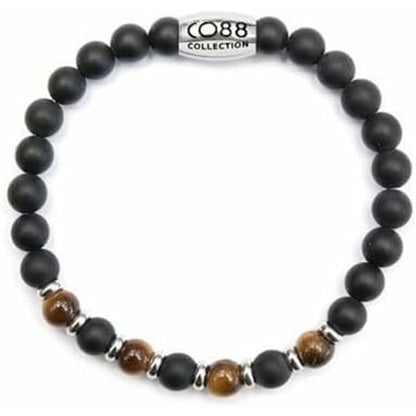 Zijaanzicht van de zwarte CO88 Collection armband met elegante details en metalen accenten.