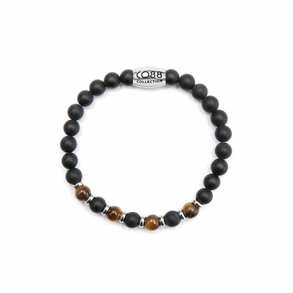Detail van de CO88 Collection armband in zwart met elegante kralen en metalen accenten.