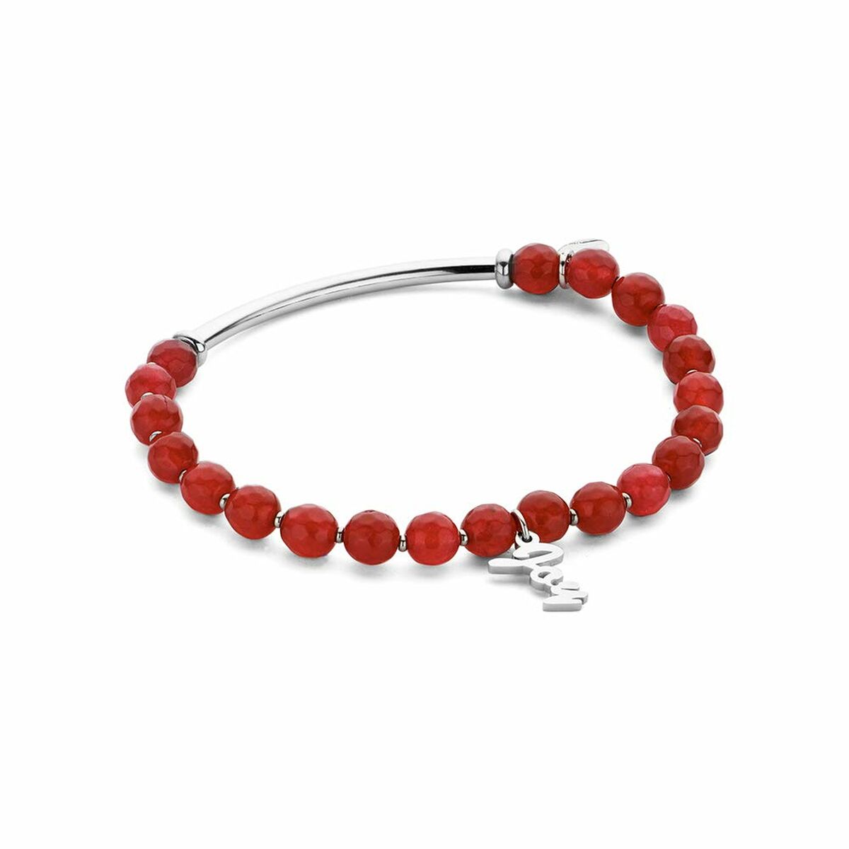 Detail van de CO88 Collection armband in roze met elegante kralen en een zilveren sluiting.