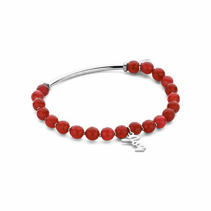 Detail van de CO88 Collection armband in roze met elegante kralen en een zilveren sluiting.