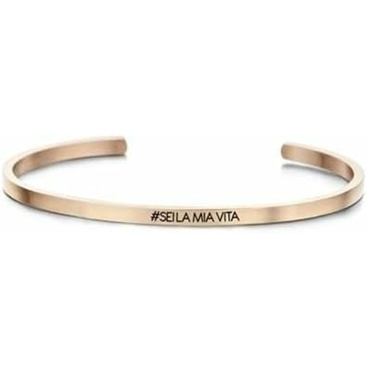 Detail van de CO88 Collection armband in roze goud met de tekst "#SEILA MIA VITA" aan de binnenzijde.