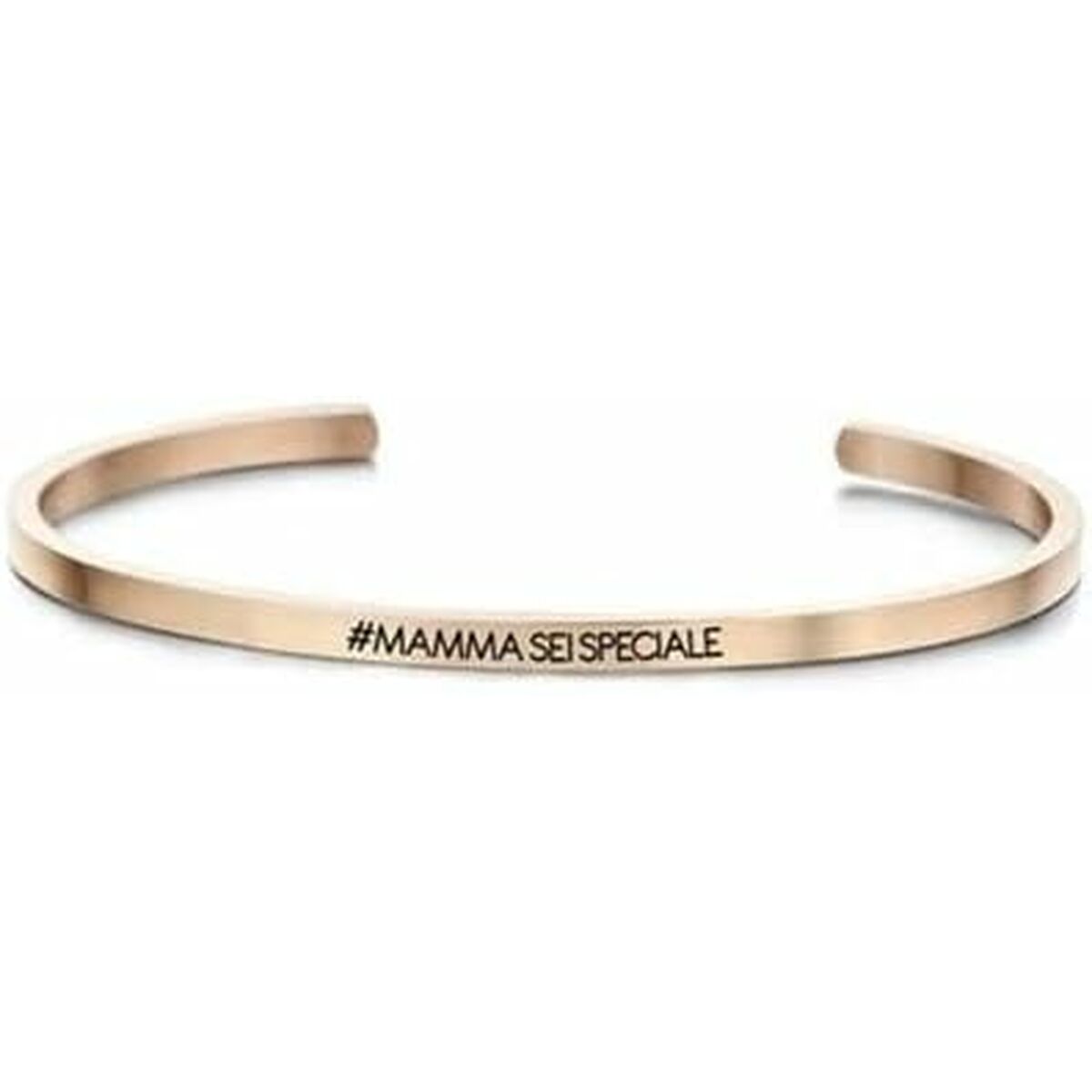 Detail van de CO88 Collection armband in roze goud met inscriptie "#MAMMA SEI SPECIALE".