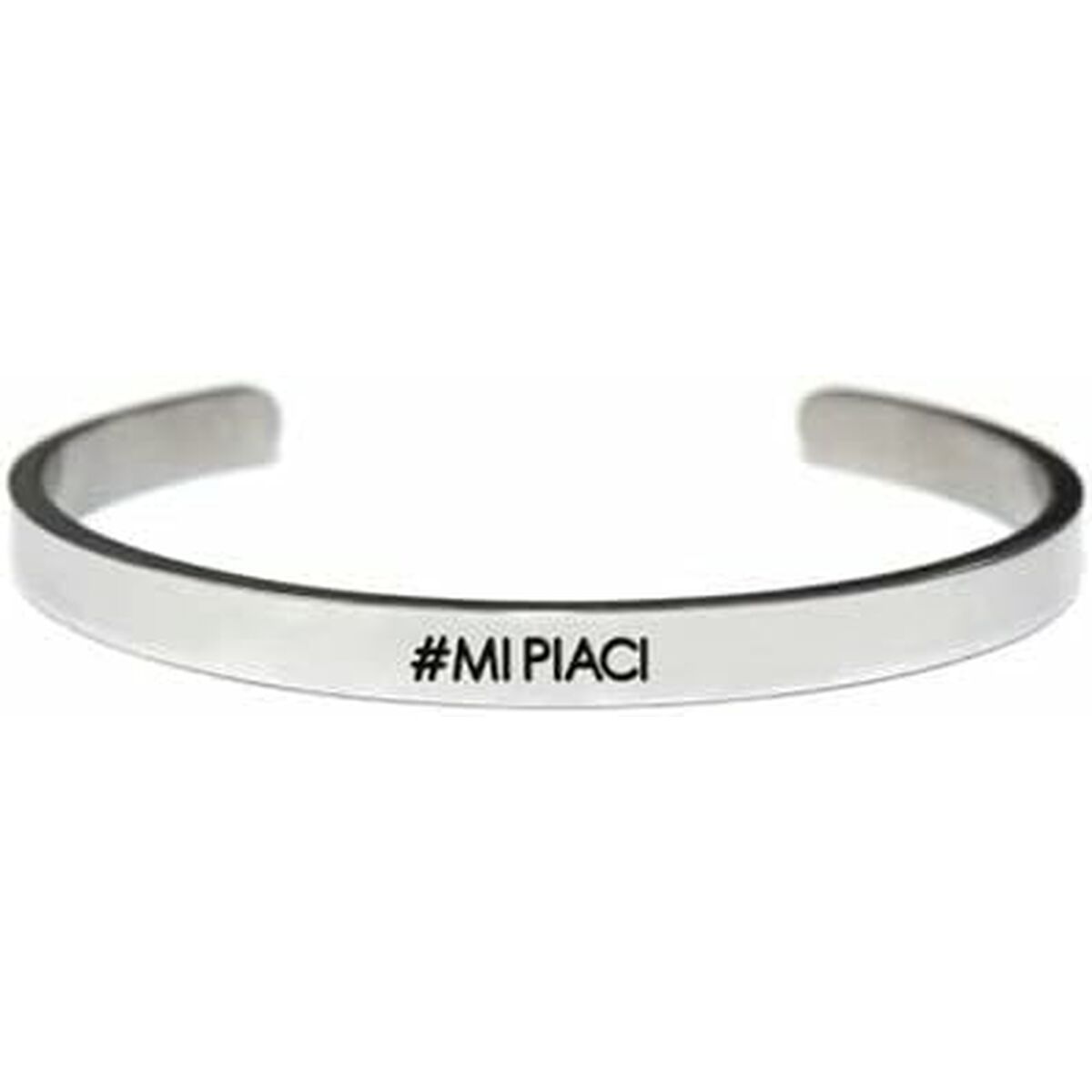 Zilverkleurige CO88 Collection armband met de tekst "#MI PIACI" op de bovenkant.