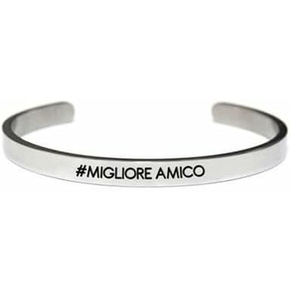 Zilverkleurige CO88 Collection armband met de tekst "#MIGLIORE AMICO" in zwart.