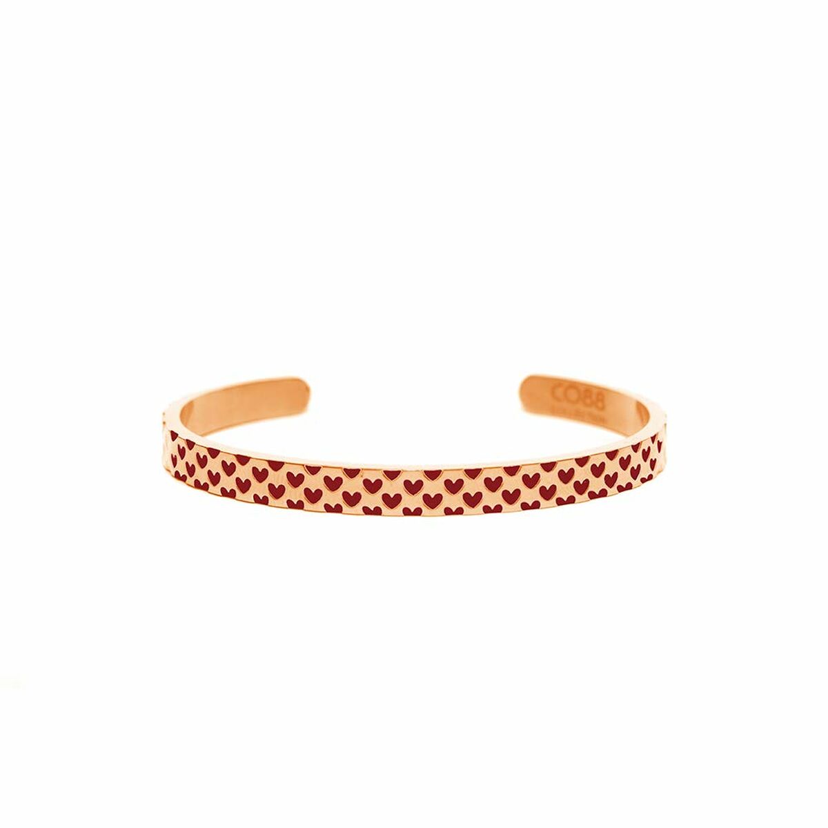 Detail van de CO88 Collection armband in roségoud met hartjespatroon.