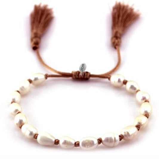 Witte CO88 Collection armband voor dames met elegante parels en franjes.