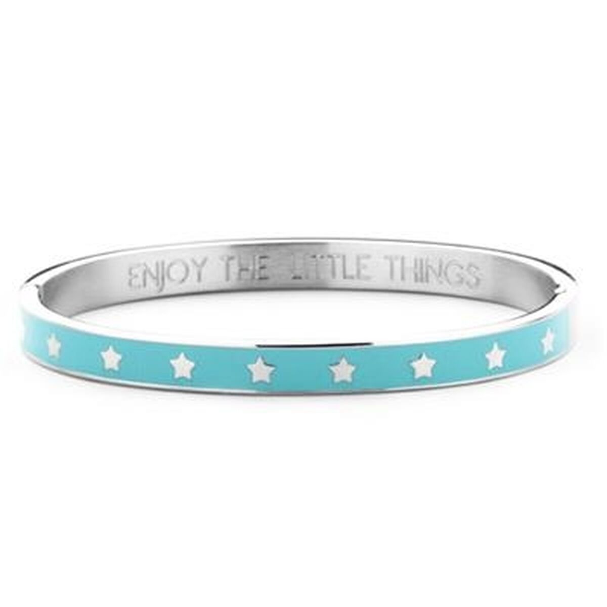 Zilverkleurige CO88 Collection armband met blauwe sterretjes en tekst "Enjoy the little things".