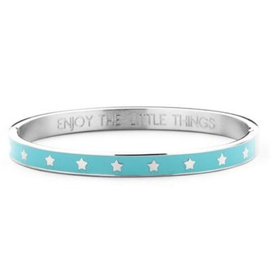 Zilverkleurige CO88 Collection armband met blauwe sterretjes en tekst "Enjoy the little things".