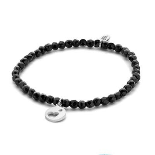 Zwarte CO88 Collection armband voor dames met elegante facetgeslepen kralen en een hartvormige bedel.
