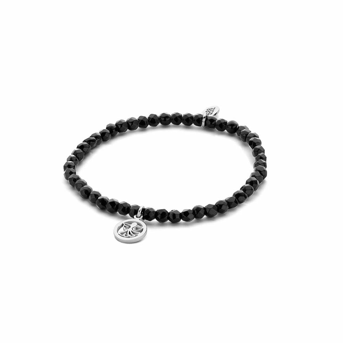 Detail van de zwarte CO88 Collection armband met een elegante hanger.