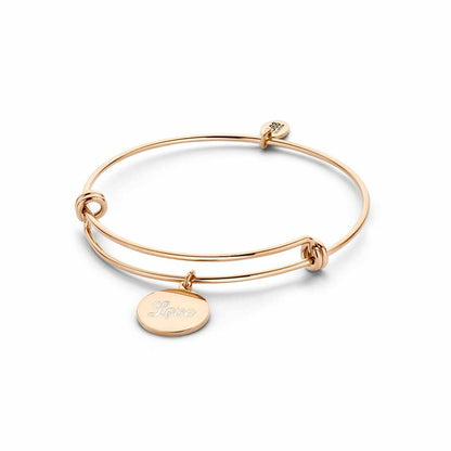 Detail van de CO88 Collection armband in roze goud met een 'Love' hanger.