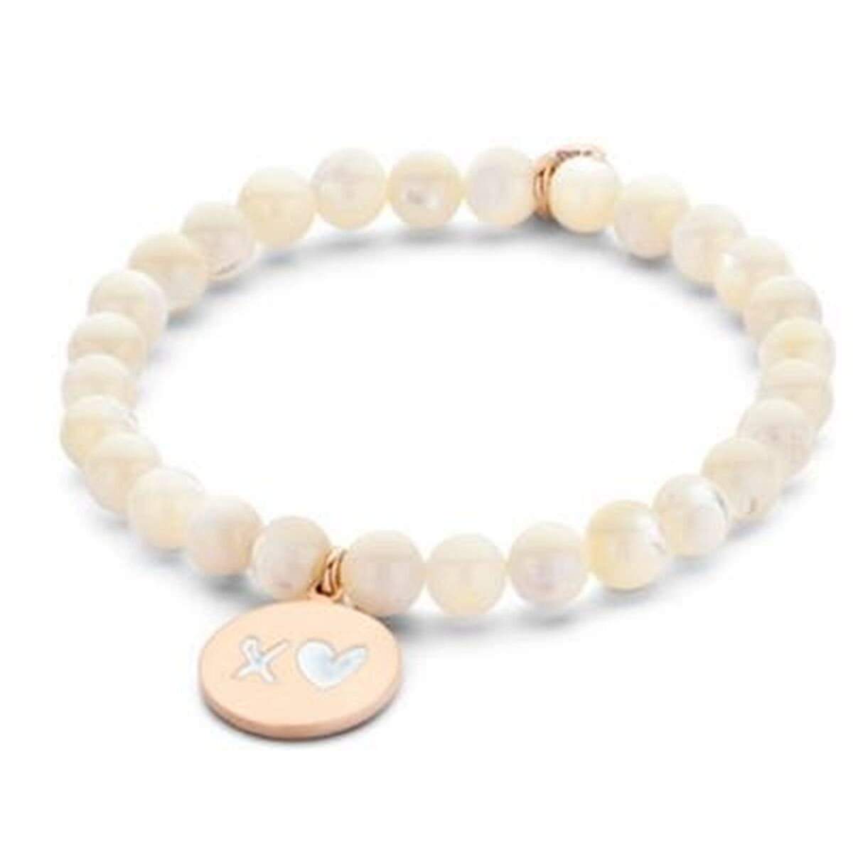 Witte CO88 Collection armband met elegante kralen en een rosegouden hanger.