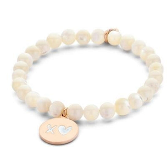 Witte CO88 Collection armband met elegante kralen en een rosegouden hanger.