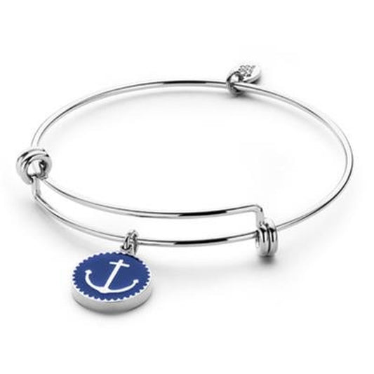 Zilverkleurige CO88 Collection damesarmband met een elegante stijl en een blauwe hanger.