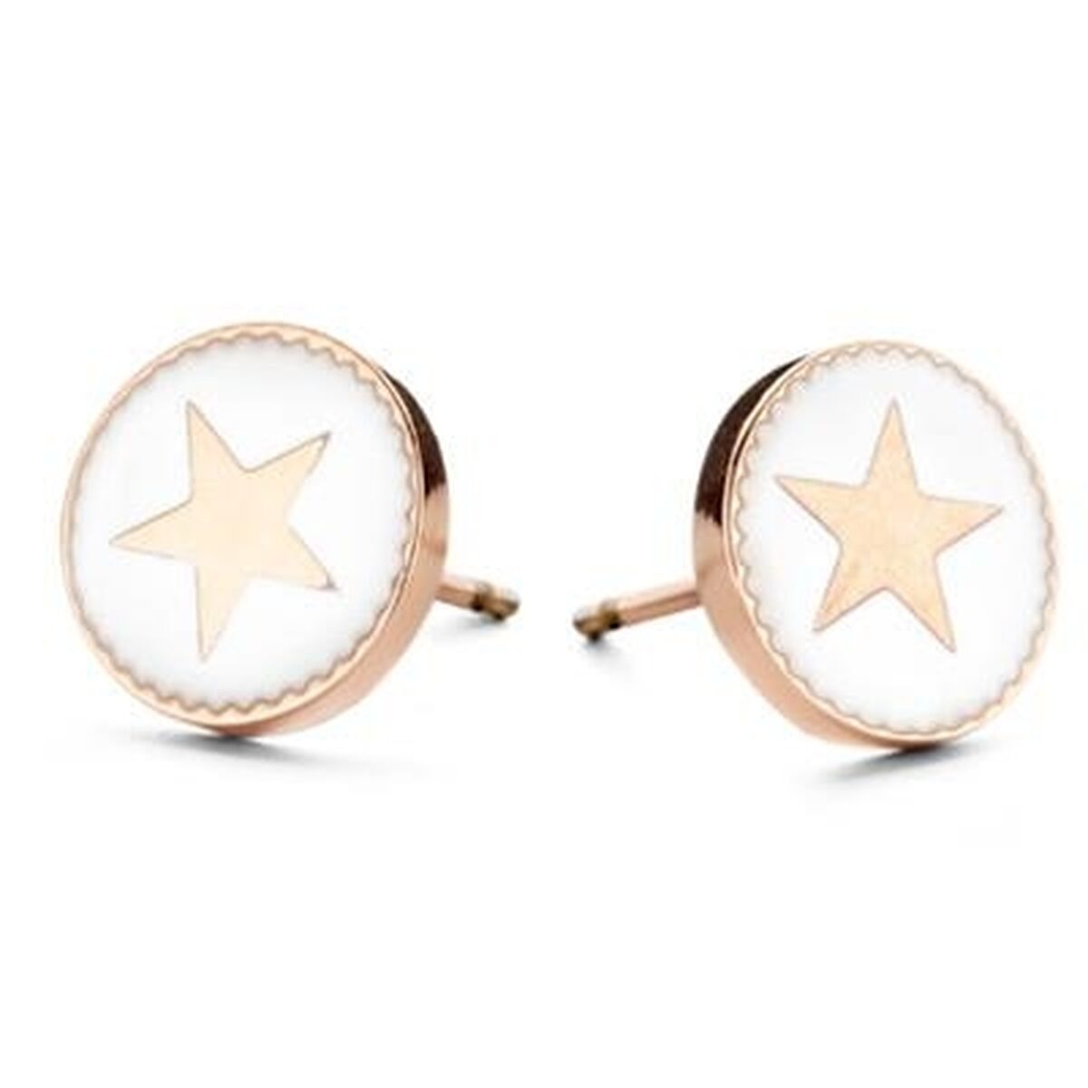 Roségouden CO88 Collection oorbellen met witte ster, elegant en modern ontwerp.