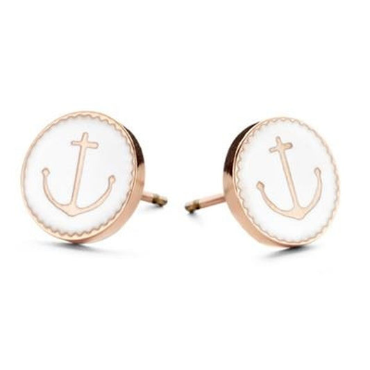 Elegante CO88 Collection oorbellen in wit en roze goud met ankerdesign.