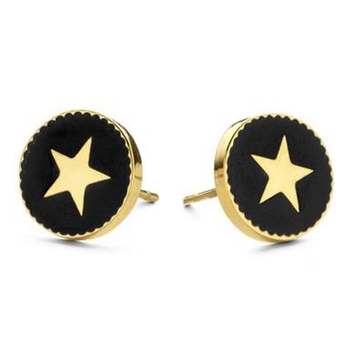 Gouden CO88 Collection oorbellen met zwarte ster, elegant en veelzijdig design.