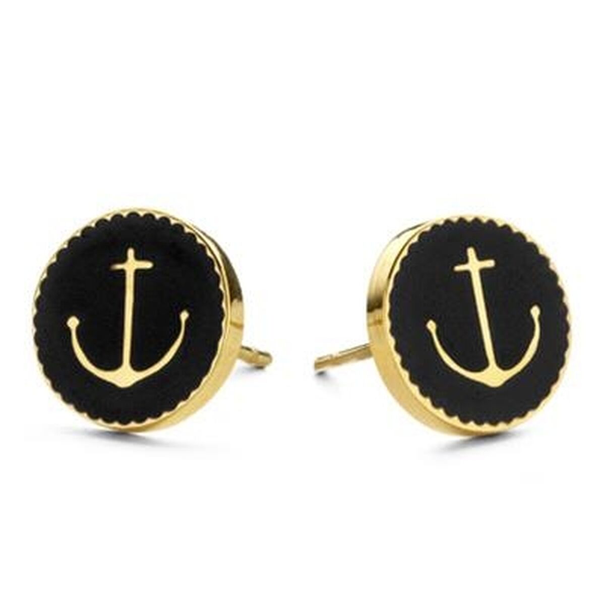 Gouden en zwarte CO88 Collection oorbellen met een elegant ankerontwerp.