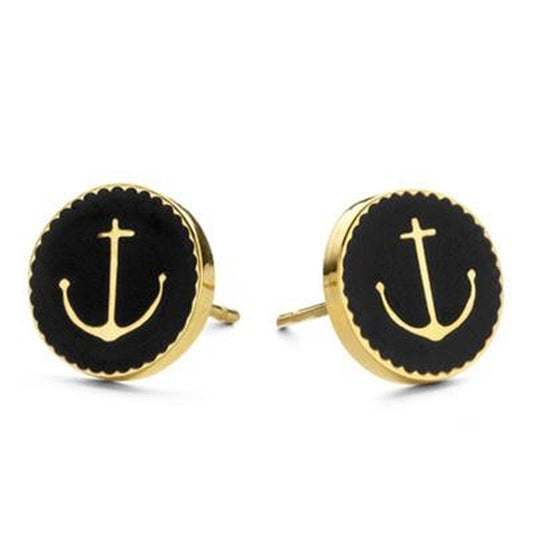 Gouden en zwarte CO88 Collection oorbellen met een elegant ankerontwerp.