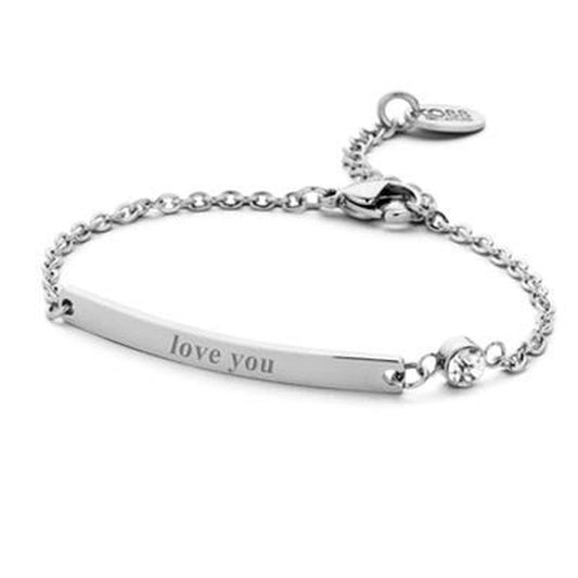 Zilverkleurige CO88 Collection armband met 'love you' gravure en delicate schakels.