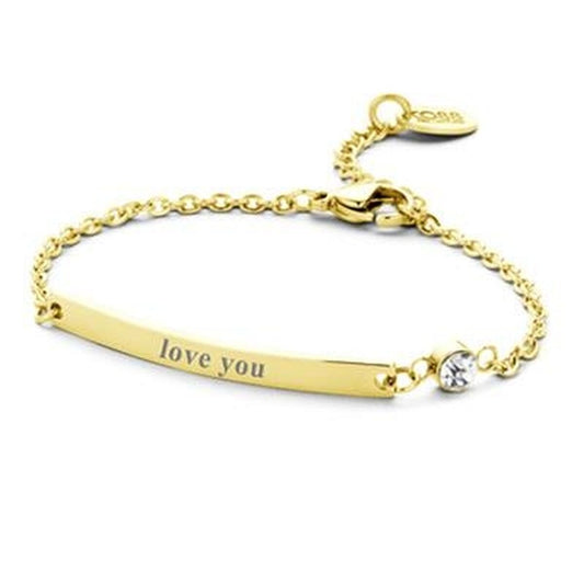Gouden CO88 Collection armband met 'love you' gravure en sprankelende steen.