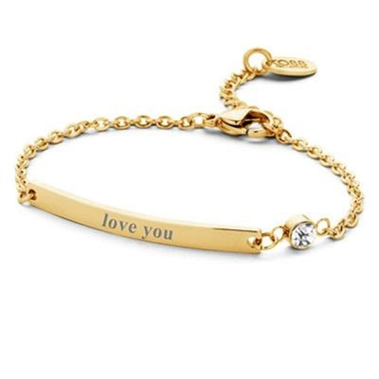 Gouden CO88 Collection armband met gravure 'love you' en sprankelende details.