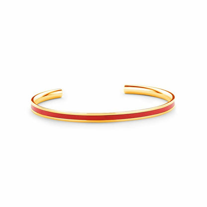 Detail van de CO88 Collection armband in goud met een rode accentlijn.