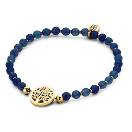 Elegante blauwe CO88 Collection armband met gouden boomdesign en comfortabele pasvorm.