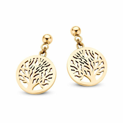 Detail van de CO88 Collection gouden oorbellen met boomdesign en elegante afwerking.