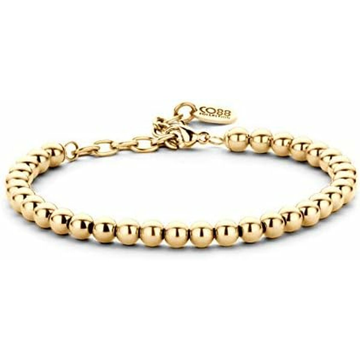 Detail van de gouden CO88 Collection armband met bolletjesontwerp en sluiting.