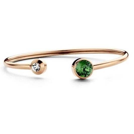 Elegante CO88 Collection armband in roze goud met groene en transparante stenen.