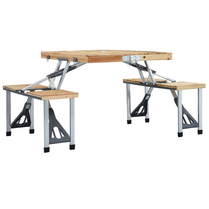 Detail van de inklapbare vidaXL campingtafel met vier zitjes en parasolgat.