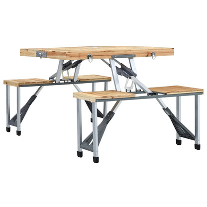 Detail van de inklapbare vidaXL campingtafel met vurenhouten oppervlak en vier zitjes.