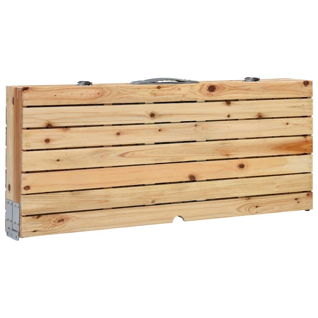 Inklapbare vidaXL campingtafel met vurenhouten oppervlak, zijaanzicht gesloten.