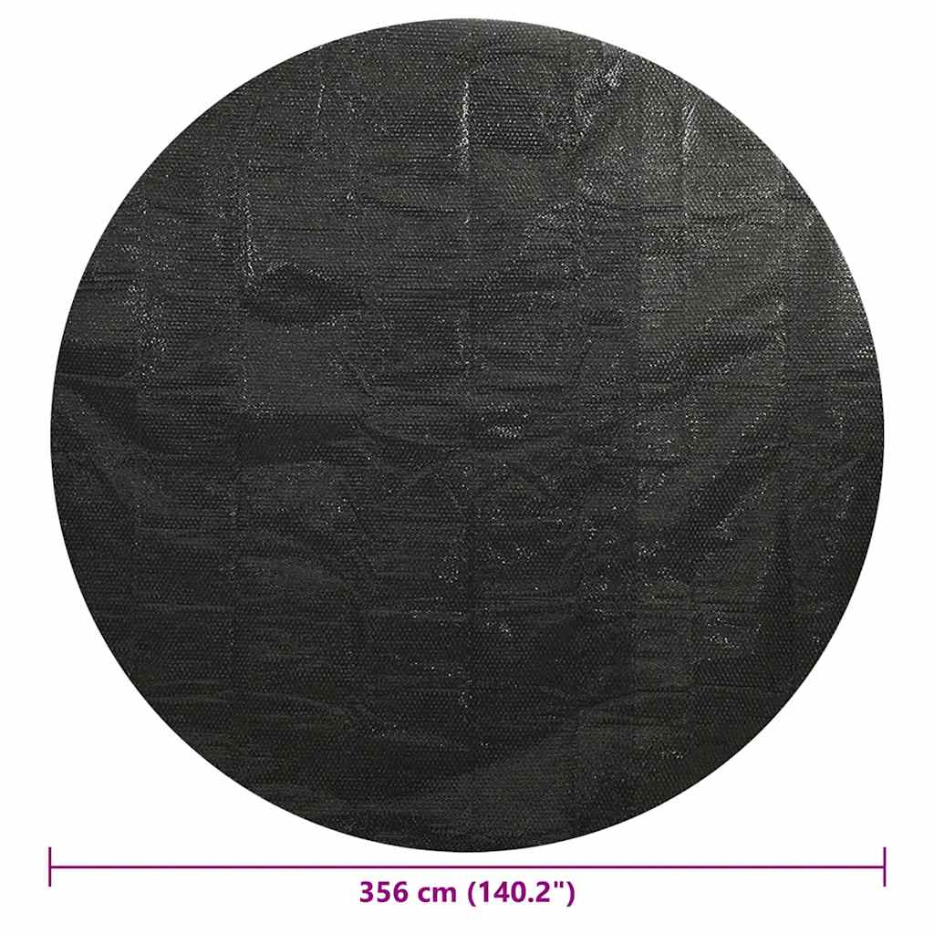 Detail van de ronde vidaXL zwembadhoes van 356 cm in zwart, met textuur en afmetingen.
